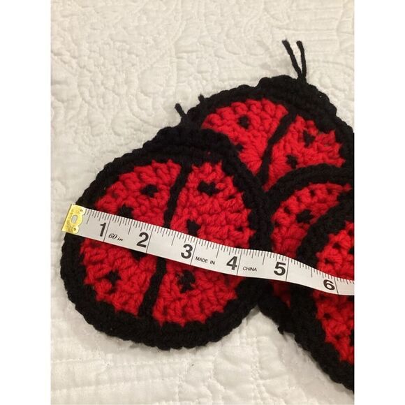 Ladybug Crochet Coaster Set 4 Piece - Picture 3 of 4